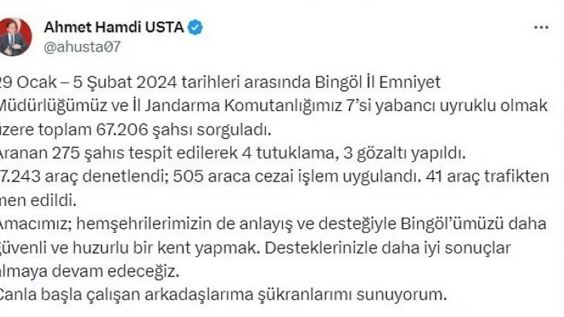 Bingöl'de 67 bin şahıs sorgulandı aranan 4 şüpheli tutuklandı