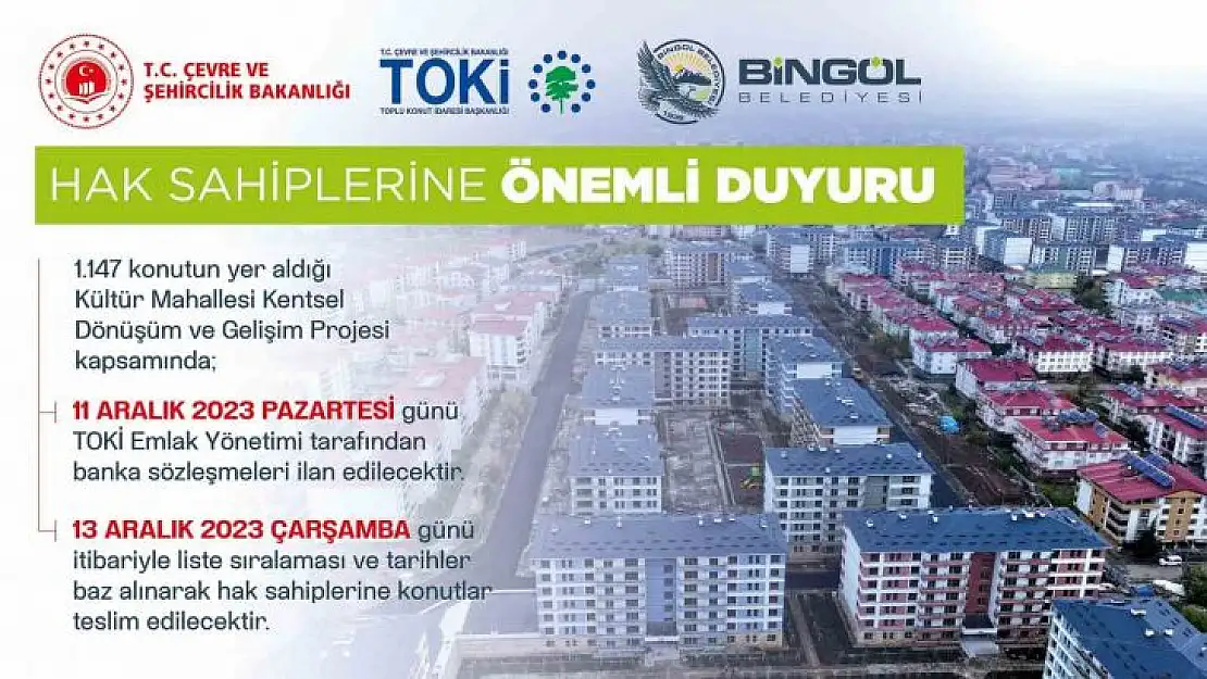 Bingöl'de kentsel dönüşümde teslimat süreci başladı