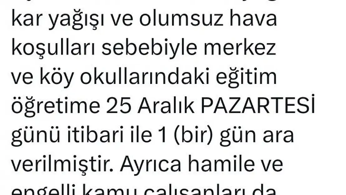 Bingöl'ün 4 ilçesinde taşımalı eğitime ara verildi