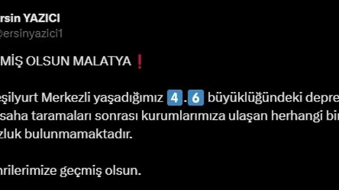 Malatya Valisi Yazıcı: 'Herhangi bir olumsuzluk bulunmamaktadır'