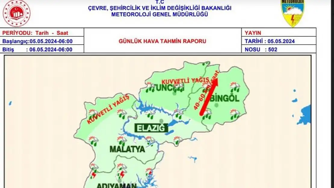 Tunceli için kuvvetli yağış uyarısı