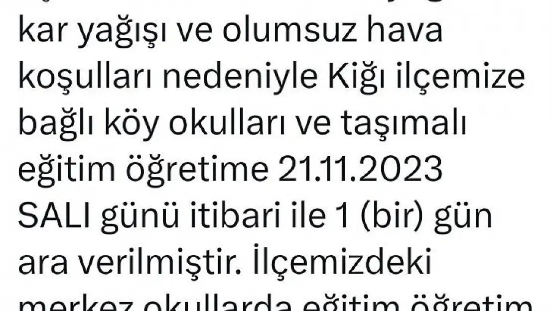 Yedisu'dan sonra Kiğı'da da taşımalı eğitime 1 gün ara verildi