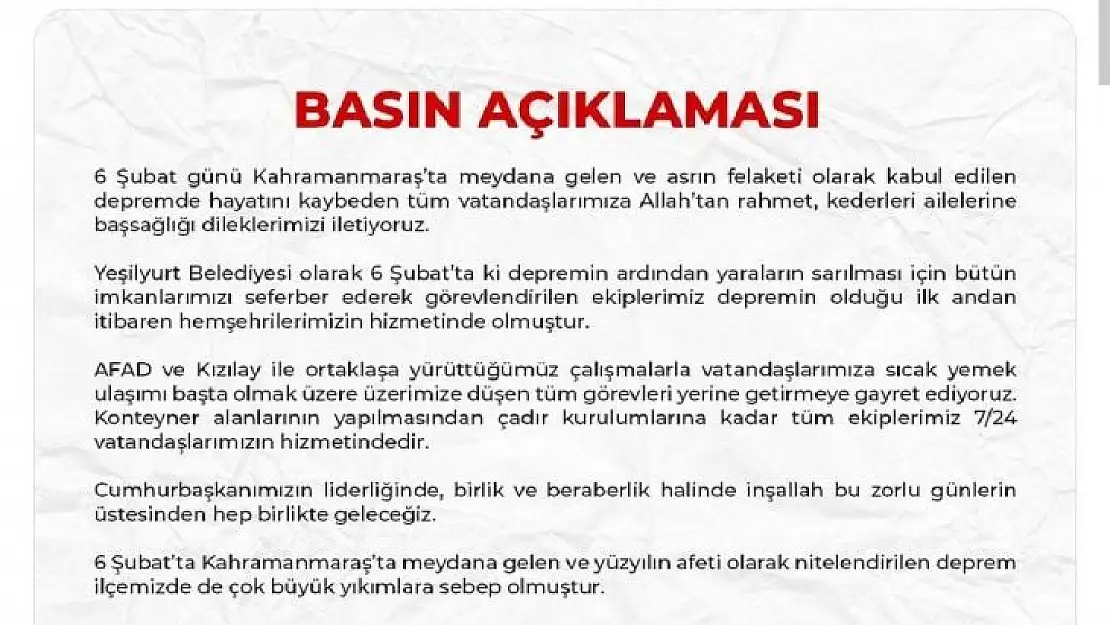 Yeşilyurt Belediyesi'nden Topsöğüt Konutları açıklaması