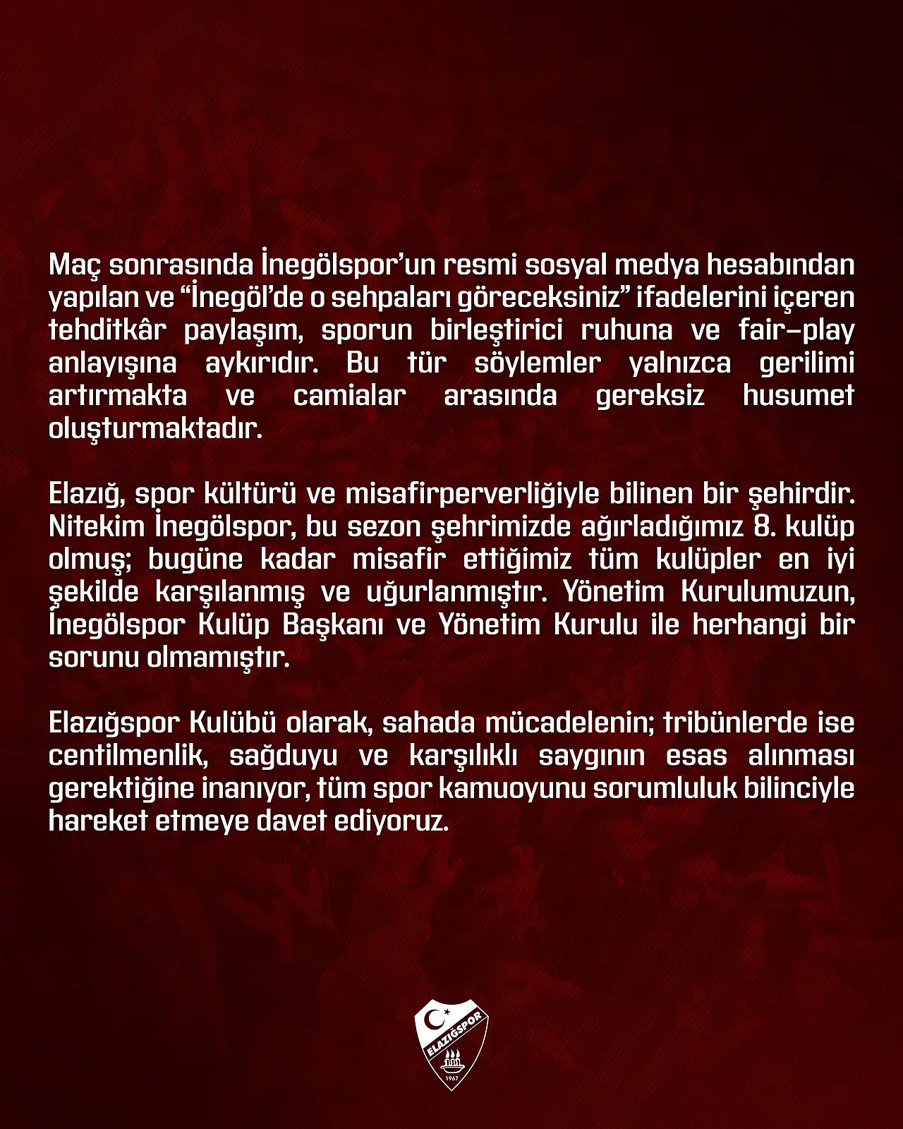 Elazığspor'dan tribün olaylarıyla ilgili kamuoyu açıklaması