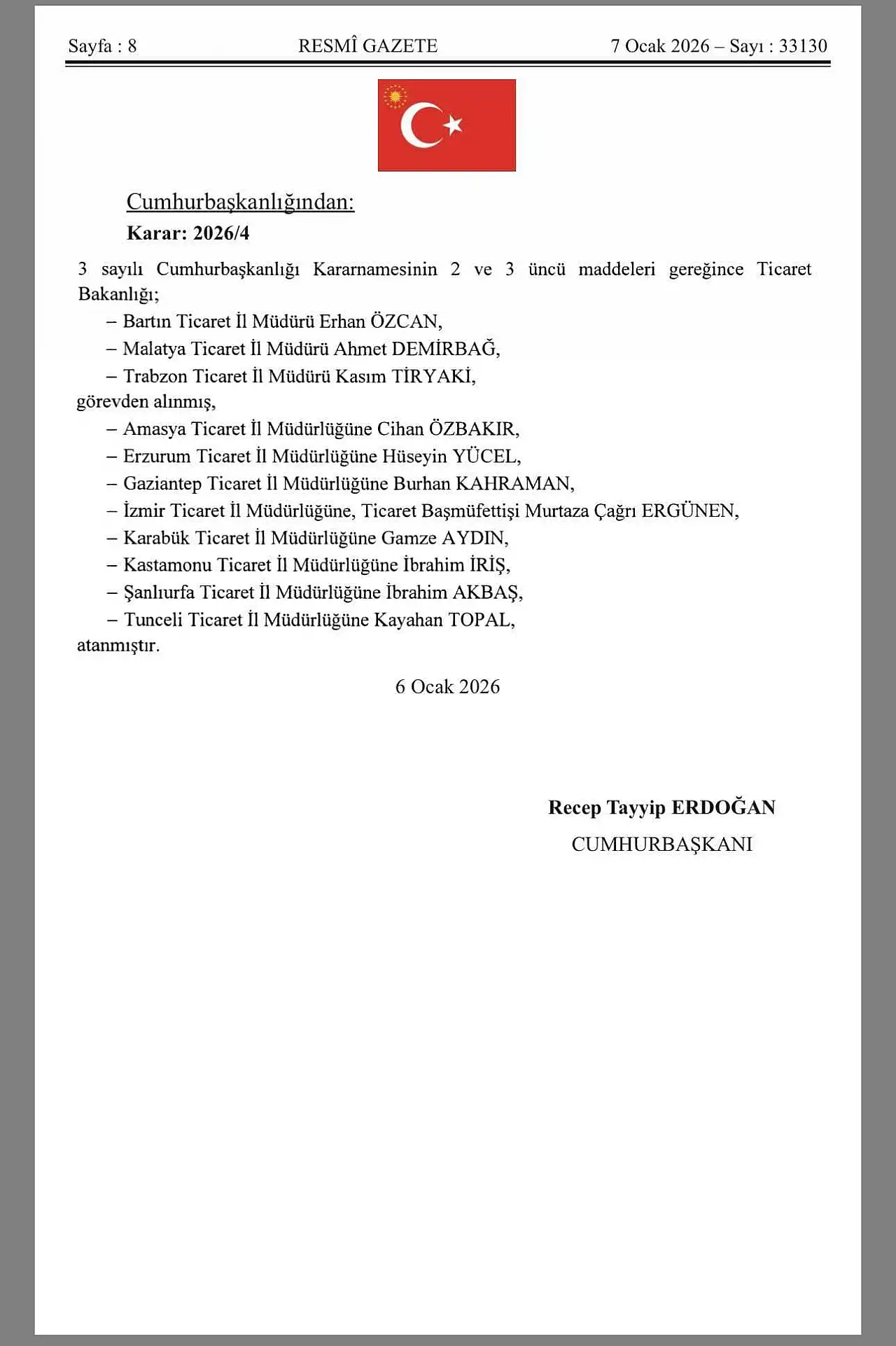 Resmî Gazete'de Yayımlandı: Elazığlı Kayahan Topal, Tunceli'nin Asil Ticaret Müdürü Oldu