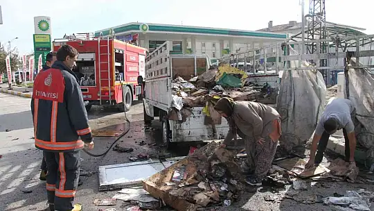 Alev alev yanan pikabı benzin istasyonuna çekerek kurtardı