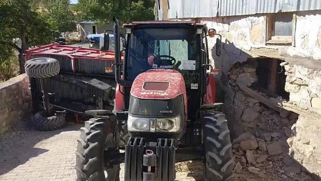 Devrilen römork duvara çaptı