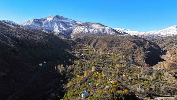 Bingöl'de kızıla boyanan ağaçlar ve kar kartpostallık görüntüler oluşturdu